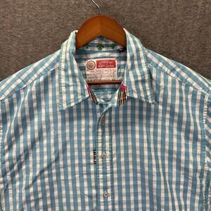 Robert Graham Shirt Mens XL Blue Gingham Check Short Sleeve Freshly Laundered